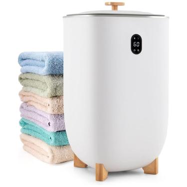 Imagem de Aquecedor de Toalha Elétrico 35L com Porta Aromas, Modo de Secagem e Temporizador de 20-90 Minutos, 110V, Tangkula, Branco e Marrom