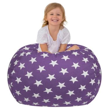 Imagem de Aubliss Armazenamento de animais de pelúcia, capa de cadeira de pufe de lona, grande organizador de armazenamento de brinquedos para crianças de 96,5 cm para cobertores, toalhas e roupas