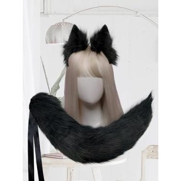 Imagem de Peruca CofoWo Black Wolf Ears, conjunto de cauda de 60 cm