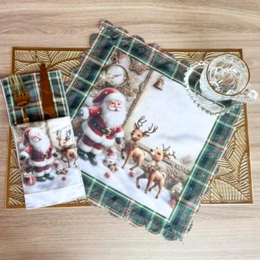 Imagem de Conjunto Natalino 16 Peças para Mesa Posta – 8 Guardanapos e 8 Porta Talheres (NOEL E RENAS)