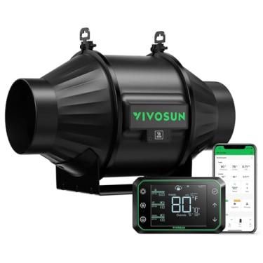 Imagem de VIVOSUN Ventilador de duto em linha T4 de 10 cm e controlador de umidade de temperatura, controle de aplicativo WiFi E42A, ventilador de barraca de cultivo AeroZesh e termostato inteligente, exaustor