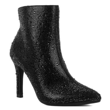 Imagem de Sugar Botas femininas de salto alto com bico fino – Botas estilosas estilosas para mulheres, fecho de zíper - Vecna, Pedra brilhante preta, 36