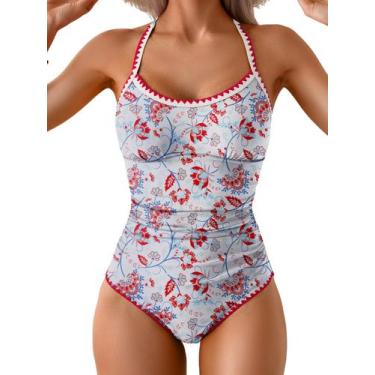 Imagem de Roupa de banho feminina de uma peça para controle de barriga, franzida