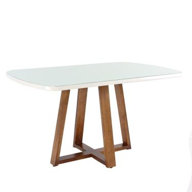 Imagem de Mesa Jantar Julia Nacional Móveis Retangular 120cm (Larg) Base Madeira Pinhão Com Tampo Vidro Branco