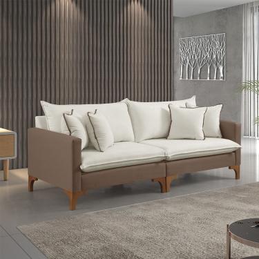 Imagem de Sofa Fixo 3 Lugares M-195 2,20m Molas Bonnel Almofadas Soltas Linho Estofados Martins