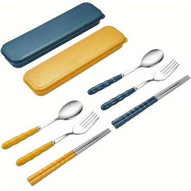 Imagem de Conjunto de utensílios de mesa portáteis com caixa, utensílios reutilizáveis de aço inoxidável adequados para almoço, acampamento, piquenique, viagem no local de trabalho, caixa de 2 peças com garfo