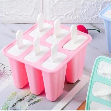 Imagem de Molde de picolé, molde de picolé de silicone de 6 cavidades fofo para picolé caseiro, reutilizável e livre de BPA com palitos e bandeja compatível com petiscos congelados, sorvete, frutas, suco ou