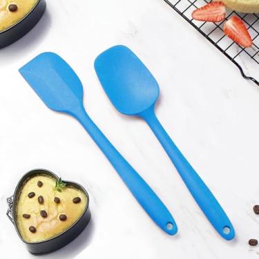 Imagem de Conjunto de espátula de silicone com 1 espátula e 1 raspador de utensílios de cozinha resistentes ao calor para cozinhar e assar (azul)