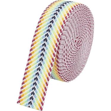 Imagem de Fita de espinha de peixe com estampa de flecha de polialgodão de 5 metros - Fita jacquard de arco-íris plana de 3,8 cm de largura para bolsa de mão, 10.5x10.3x3.8, Algodão, Sem pedras preciosas