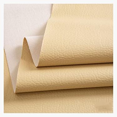 Imagem de RFSHIPS Tecido sintético macio PU material folhas de couro sintético 1 jarda 139.7 cm x 100.1 cm, 0,7 mm de espessura para estofamento, artesanato DIY, padrão de seixos nu (cor creme, 1,4 x 1m)