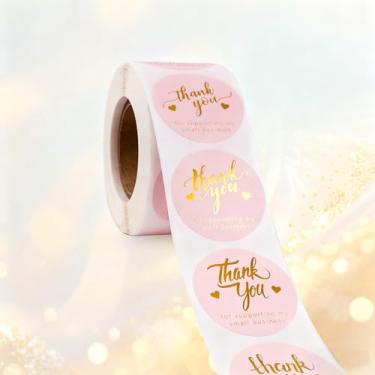 Imagem de Adesivos de agradecimento, 500 peças de ouro rosa e rosa, adesivos personalizados autoadesivos à prova d'água para logotipo comercial, envelopes, sacolas de presente