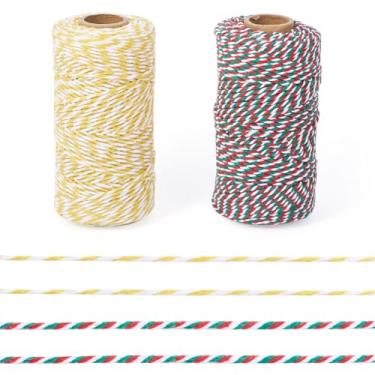 Imagem de Fio de algodão com 2 rolos, fio de macramê de algodão de 2 mm, fio decorativo de dois tons, para chaveiros, ornamentos, artesanato, faça você mesmo, para embrulhar presentes, decorações de árvore de