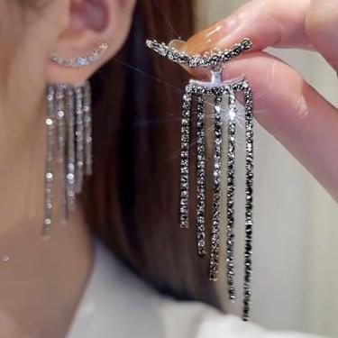 Imagem de Brincos de strass pendurados para mulheres, candelabro, borla, brincos prateados, longos de cristal, corrente brilhante, casamento, noivas, damas de honra, formatura, festa, joias, presentes, Medium