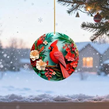 Imagem de 1 placa decorativa acrílica de 8,5 cm, ótimos presentes para amigos e familiares, aniversário, dia de ação de graças, ano novo, decoração de árvore de Natal (flores vermelhas)