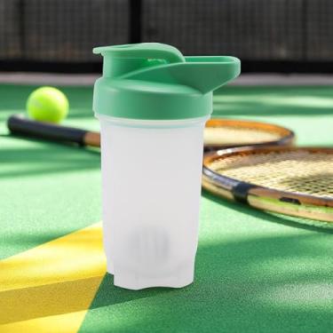 Imagem de 1 garrafa de água esportiva compacta com alça de gancho 300 ml, lavável na lava-louças, PP, aço inoxidável 304, verde transparente, 16 x 9,5 x 6 cm