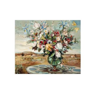 Imagem de Pôster e impressões em tela de flores vintage - reprodução de pintura de arte de parede famosa - buquê em paisagem - imagens para sala de estar 40 x 50 cm 16 x 20 pol sem moldura