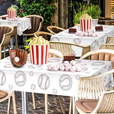 Imagem de Pacote com 3 toalhas de mesa descartáveis de beisebol para decoração de jogos de festa de aniversário, mesa de jantar para piqueniques ao ar livre, toalha de mesa de beisebol para mesas retangulares