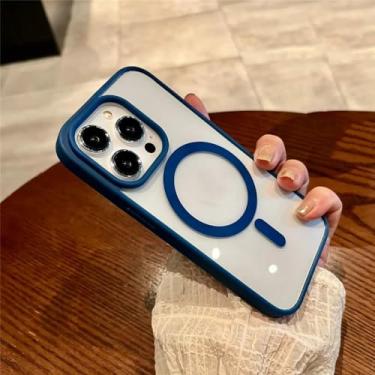 Imagem de Capa acrílica cinza titânio para iphone 15 14 13 12 11 15 pro max plus capa transparente de carga sem fio, azul, para iphone 13 promax