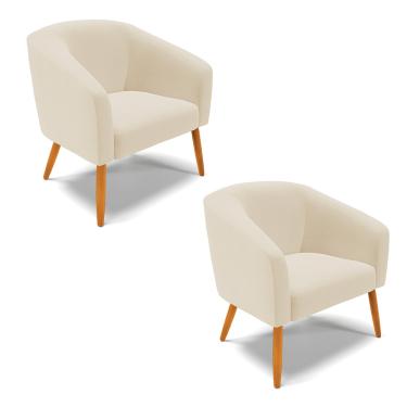 Imagem de Poltrona Decorativa Pé Palito Castanho kit 2 Stella Linho Bege D03 - D'Rossi