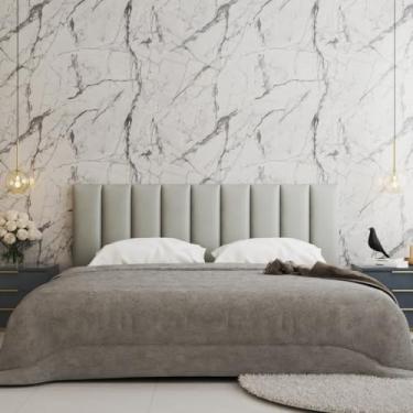 Imagem de Kit Cabeceira Modulada Estofada em L para Cama Box Casal Queen King | Placas 45x20cm em Suede Premium com Fita Dupla Face(CINZA,CASAL PADRÃO - 17 PLACAS)