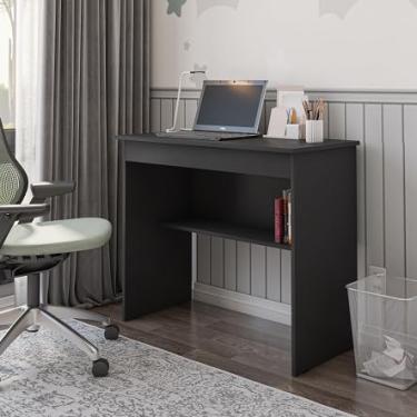 Imagem de Mesa para Computador Vitória 1 Gaveta Branca – Escrivaninha Compacta para Escritório e Home Office, em MDP com Prateleira(Preto)