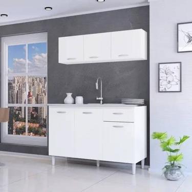 Imagem de 	Cozinha Modulada Alice 120cm Armário Aéreo e Balcão para Pia Branco Poquema