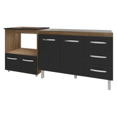 Imagem de Balcão Armário Cozinha Gabinete De Pia 120 Cm Bruna E Balcão Para Fogão Cooktop 4 Bocas E Forno Evelyn Savana Preto