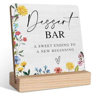 Imagem de Placa de madeira para bar de sobremesa, decoração de chá de panela, placas de chá de panela, decoração de casamento de flores com base de madeira, decoração de mesa de recepção de casamento, placa de