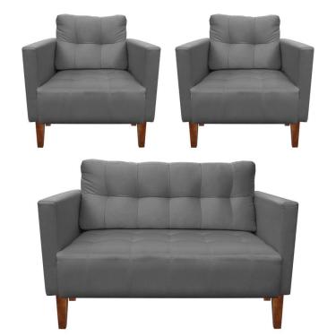 Imagem de Kit Sofá Retrô 2 Lugares E 02 Poltronas Grafite