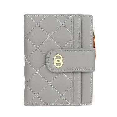 Imagem de Carteira feminina pequena RFID, carteira fina e compacta para cartão de crédito para mulheres, carteira dupla de couro PU com janela para identidade, Cinza, Carteira feminina pequena RFID, carteira