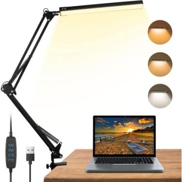 Imagem de Luminaria de Mesa Escritorio 5V, Lâmpada de Trabalho Com Braço Giratório E Design Clipável, Oferecendo Três Cores de Luz E Dez Configurações De Brilho, Ideal Para Leitura E Estudo No Escritório