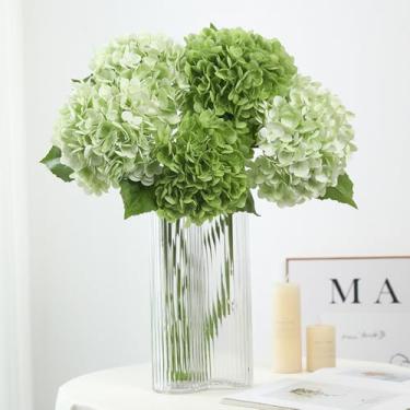 Imagem de NatureMan 4 peças de flores artificiais de hortênsia, látex de 50 cm, hortênsias de toque real, grandes flores de hortênsia para decoração de casa, arranjos de festa, buquês de casamento (2 verde