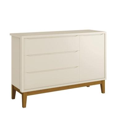 Imagem de Cômoda Infantil Com Porta E 3 Gavetas Classic Areia Fosco Com Pés Amadeirado - Reller Móveis Areia Fosco