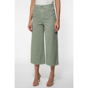 Imagem de Calça Sarja Wide Leg Cropped Verde Musgo-Feminino