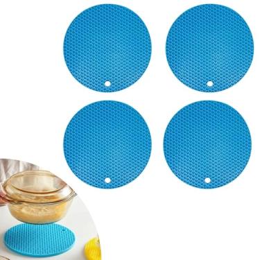 Imagem de Descanso de Panela Silicone Suporte Apoio Protetor Mesa Redondo Silicone Flexível 17cm (Azul Claro, 4 Peças)
