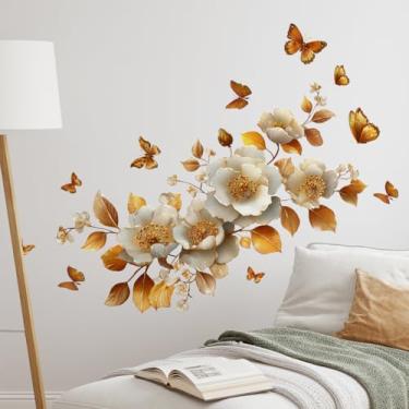 Imagem de Adesivo de parede removível de flor, adesivos de parede para decoração de casa (dourado)