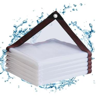 Imagem de Lonas transparentes com ilhós 2,4 x 4,9 m, capa de lona resistente à prova d'água, lona de vinil de PVC transparente para ambientes externos, plantas, jardim, galinheiro, pátio, areia de gato