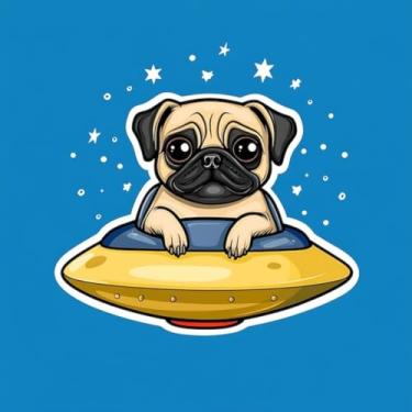 Imagem de Adesivo de Animais Kawaii para Quarto Infantil Decorativo Papel de Parede Divertido Pug na Nave Espacial 40x40cm