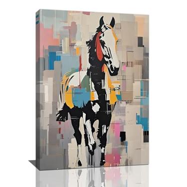 Imagem de Banksy Street Graffiti Arte de Parede Moderna Abstrata Cavalo Decoração de Parede Abstrata Cavalo Correndo Imagens Pop Pintura Impressão Emoldurada Decorações de Arte para Sala de Estar Quarto