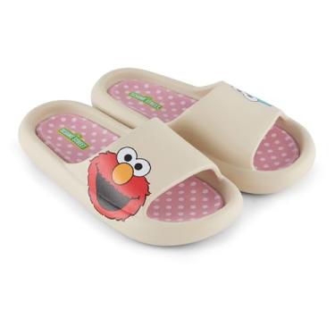 Imagem de Sesame Street Sapatilha feminina confortável - Elmo, Cookie Monster, Big Bird, Oscar the Grouch - Pantufas femininas confortáveis bege, Bege, 40