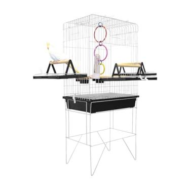 Imagem de Gaiola para Papagaio, Viveiro Grande Gaiola Aberta para Calopsita Triplex para Calopsitas Ring Neck Ave Mansas Pássaros Livres Poleiro Madeira(PEQUENO BRANCO BLACK)