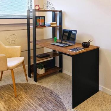Imagem de Escrivaninha Estilo Industrial com Prateleiras Oggi Madeira com Preto