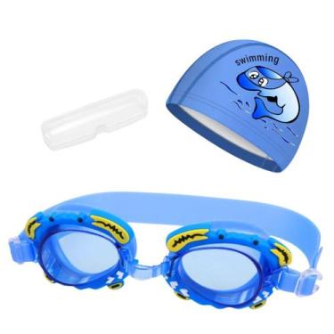 Imagem de Kit touca e óculos de natação infantil piscina com desenhos divertidos