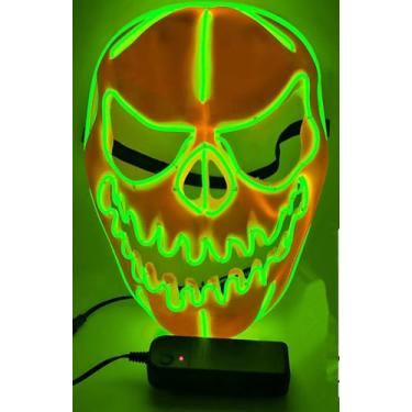 Imagem de SHANJIA Máscara de Halloween, máscara iluminada, crânio assustador com iluminação LED para festival de Halloween, cosplay, baile de máscaras, festa de carnaval (verde fluorescente)