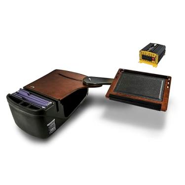 Imagem de AutoExec AE-RDBSLH-PI-21M Reach Car Desk para sua estação de trabalho de veículo e escritório móvel, banco traseiro lado esquerdo, mogno com inversor de potência de 400 watts