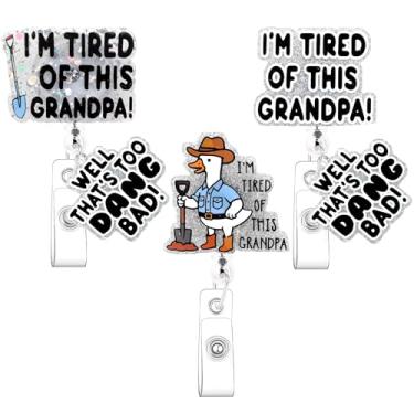 Imagem de Zkptops Carretel de crachá engraçado de 3 peças, carretel de crachá de enfermeira fofo com clipe de jacaré retrátil, suporte para crachás para enfermeiras, médicos, estou cansado deste vovô, cartão de