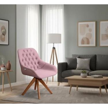 Imagem de Poltrona Decorativa Sala Escritorio Giratória Linda Tecido Linho Gusta
