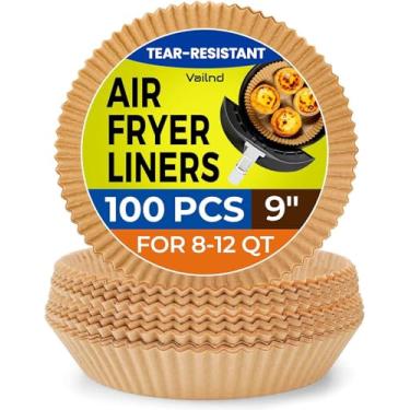Imagem de Vailnd Forros de papel descartáveis para fritadeira a ar, forros de papel pergaminho de 23 cm, máx. GG, 100 peças, à prova de óleo, para fritadeira a ar de 8 a 12 QT, micro-ondas