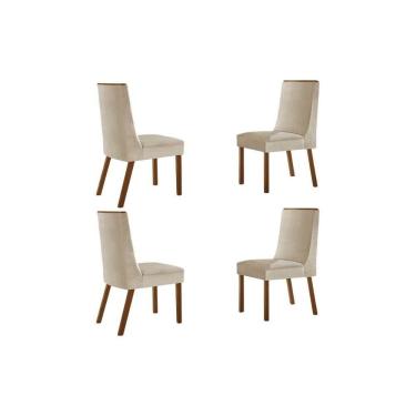 Imagem de Cadeira Sala De Jantar Dakota Kit 4 Un Madeira Capuccino-suede Creme - Rufato