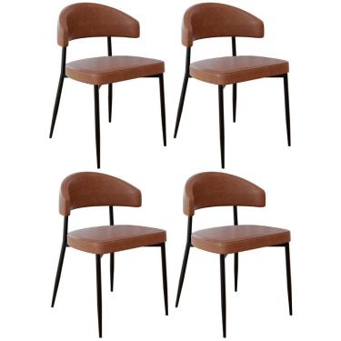 Imagem de Cadeira De Jantar Estofada Kit 4 Chloe M25 Sintético Marrom - Mpozenato